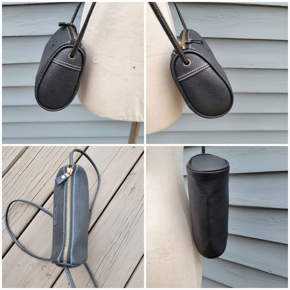 Vintage 90s y2k Esprit Black Vegan Leather Small Mini Oval Barrel Crossbody Bag - Picture 4 of 8